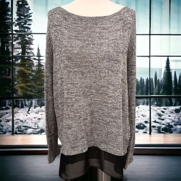 Kut From The Kloth Top S Knit Layered Textured Sweater Heathered Black Gray - Picture 8 of 14
